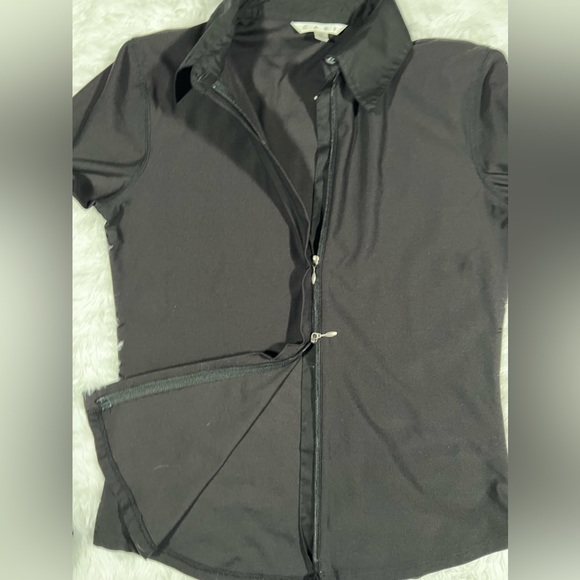 #117 CAbi 246 Zip-Up French Cuff Black Career Blouse size medium - Picture 5 of 10
